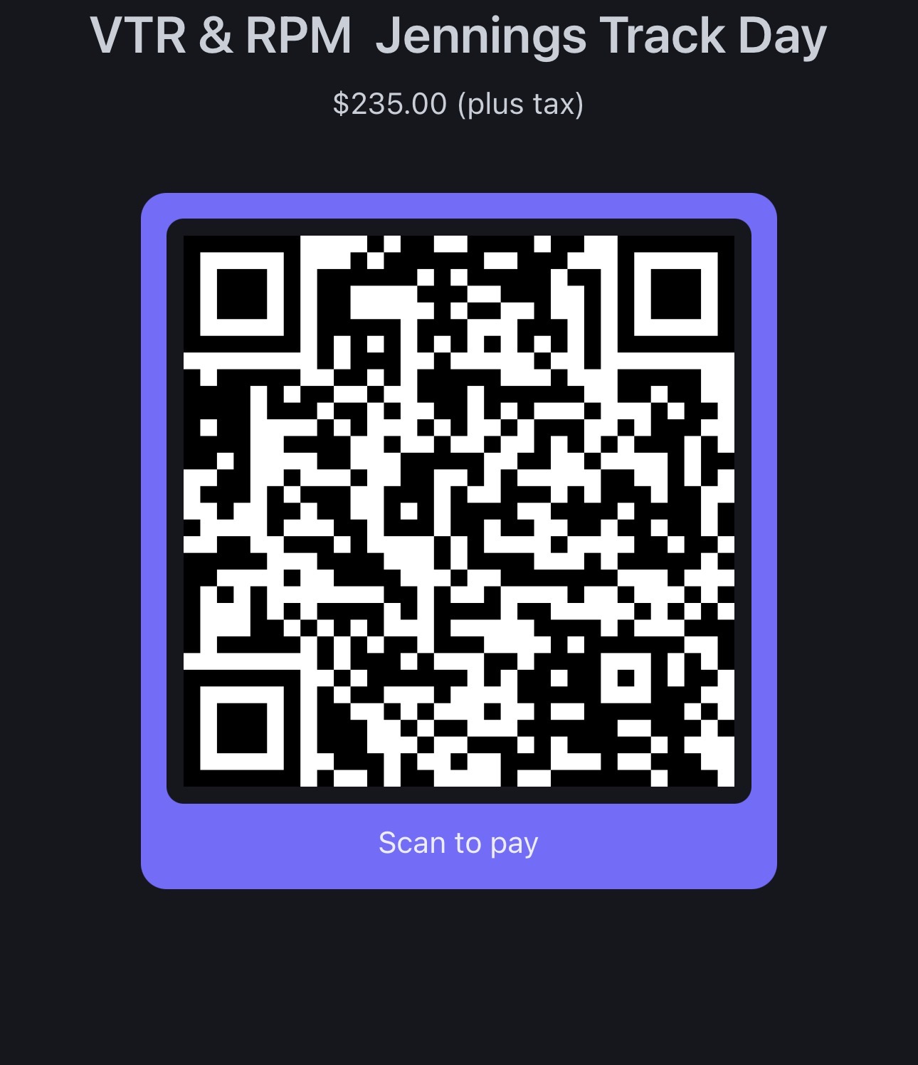 QR code to pay $235 by card via Stripe